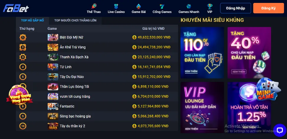 Kho trò chơi slot game đa dạng
